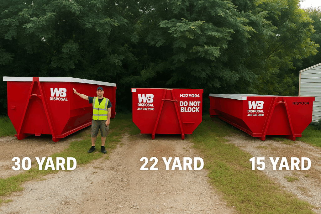 WIT Bros roll-off dumpsters in Warner Robins, GA with 15, 22, and 30-yard sizes